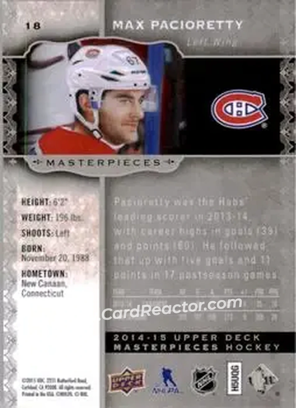 2014-15 Upper Deck Masterpieces #18 - Max Pacioretty - Montreal Canadiens - Back