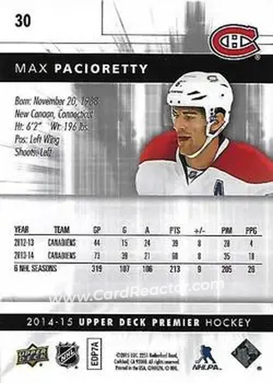 2014-15 Upper Deck Premier #30 - Max Pacioretty - Montreal Canadiens - Back 2014-15 Upper Deck Premier #30 - Max Pacioretty - Montreal Canadiens - Back