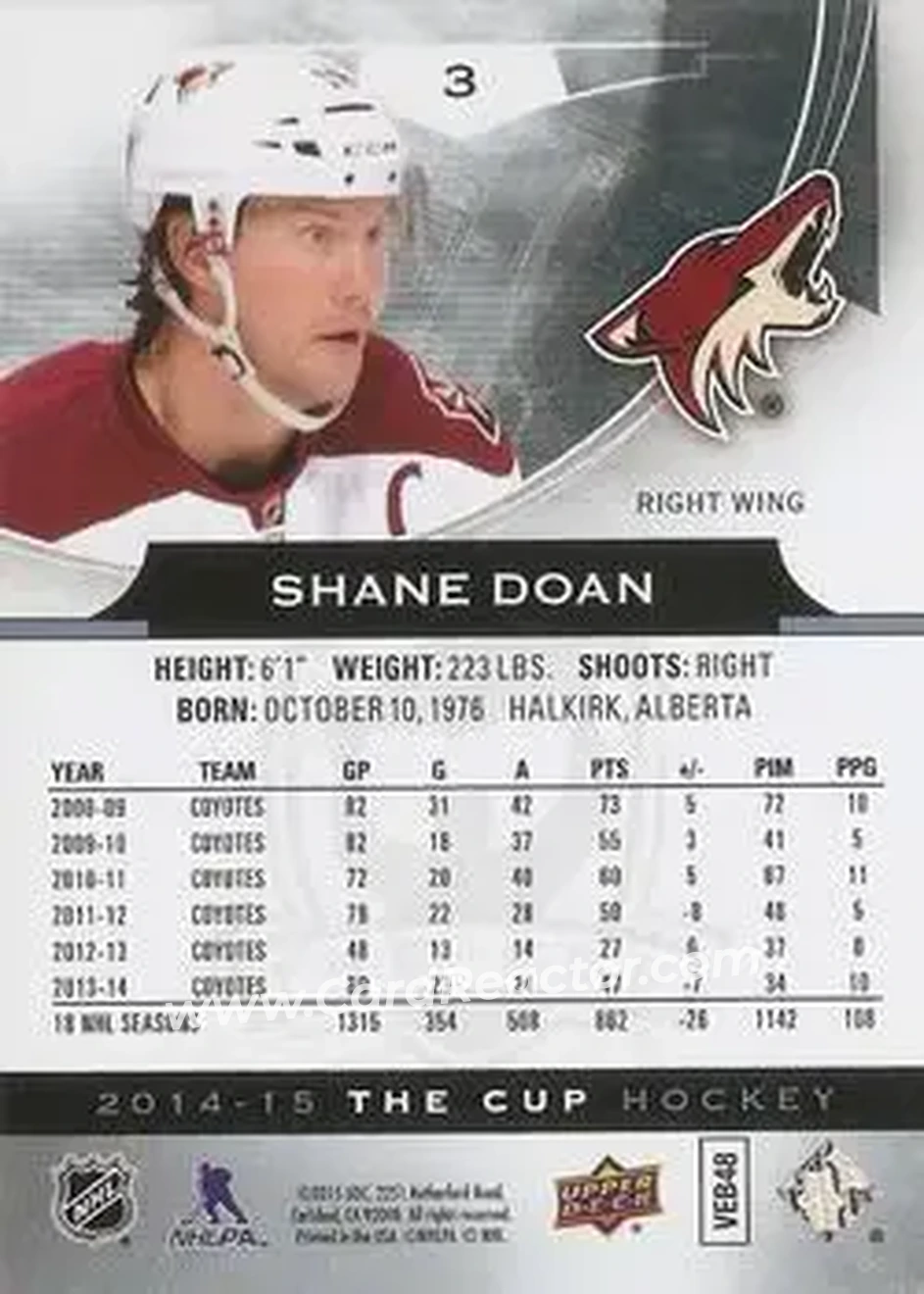 2014-15 Upper Deck The Cup #3 - Shane Doan - Arizona Coyotes - Back
