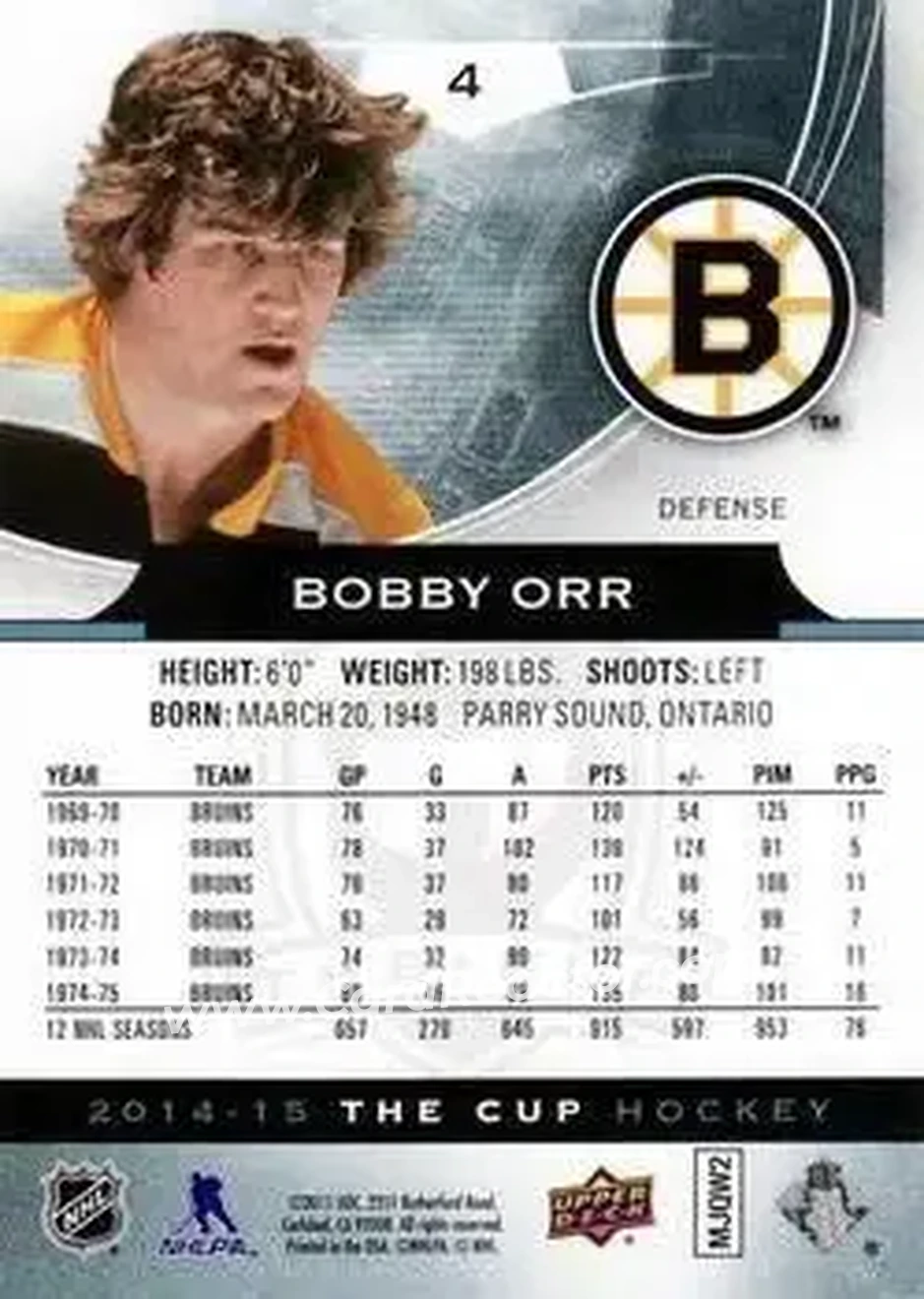 2014-15 Upper Deck The Cup #4 - Bobby Orr - Boston Bruins - Back