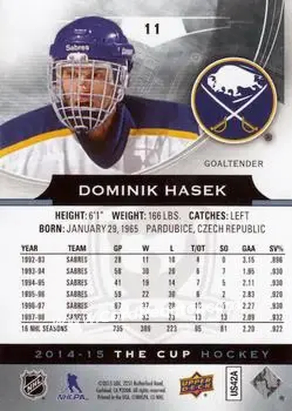 2014-15 Upper Deck The Cup #11 - Dominik Hasek - Buffalo Sabres - Back