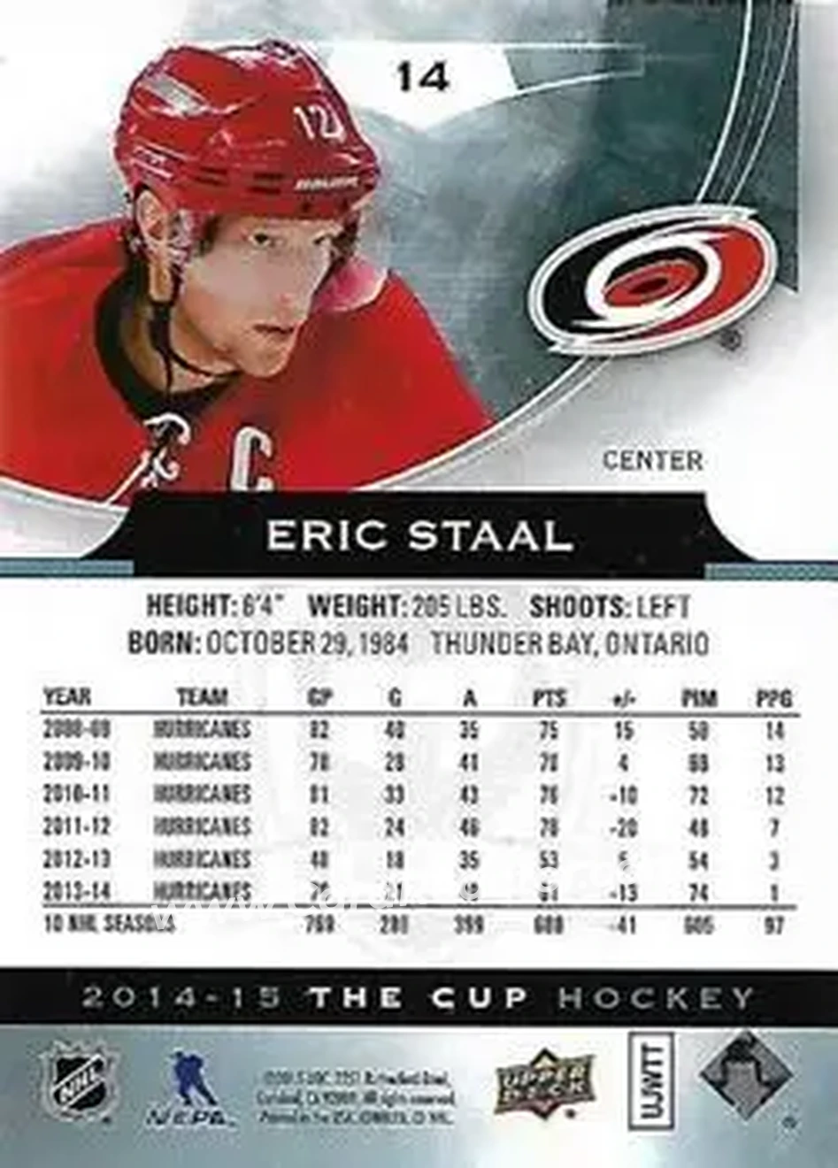 2014-15 Upper Deck The Cup #14 - Eric Staal - Carolina Hurricanes - Back