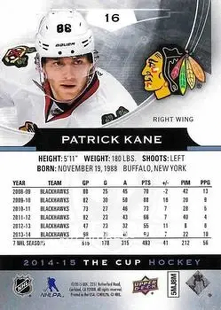 2014-15 Upper Deck The Cup #16 - Patrick Kane - Chicago Blackhawks - Back