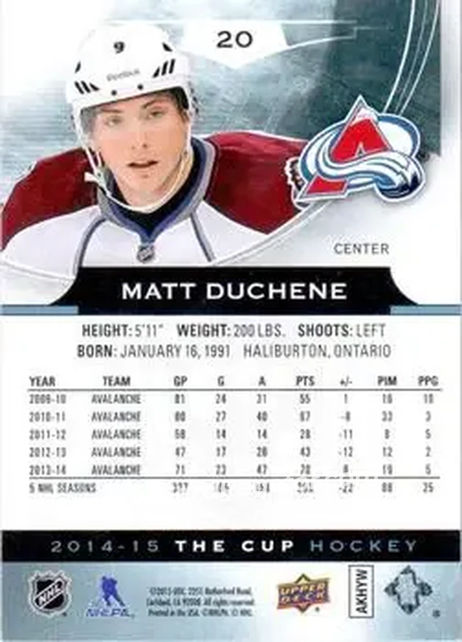 2014-15 Upper Deck The Cup #20 - Matt Duchene - Colorado Avalanche - Back