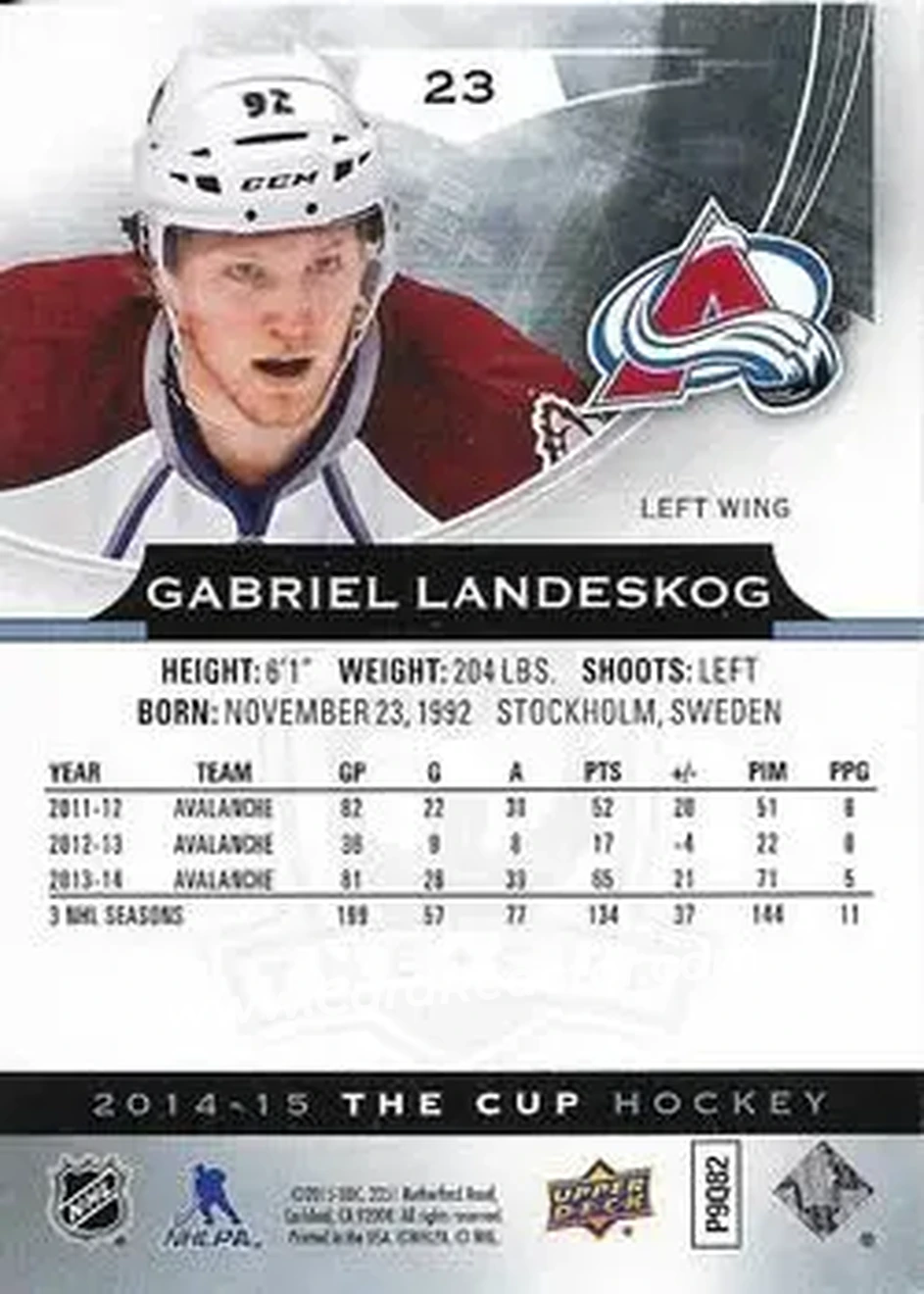 2014-15 Upper Deck The Cup #23 - Gabriel Landeskog - Colorado Avalanche - Back