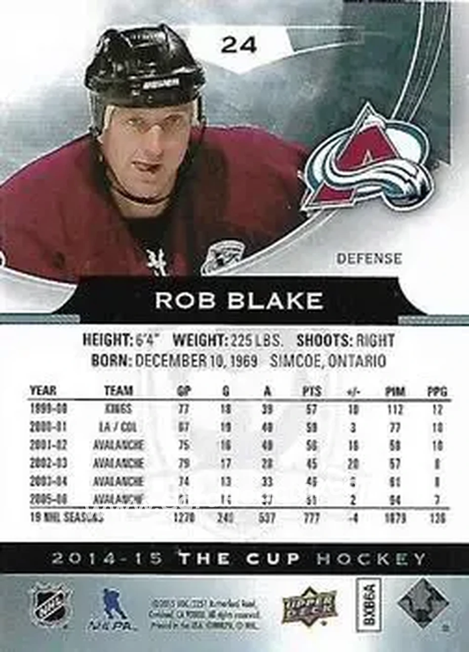 2014-15 Upper Deck The Cup #24 - Rob Blake - Colorado Avalanche - Back 2014-15 Upper Deck The Cup #24 - Rob Blake - Colorado Avalanche - Back