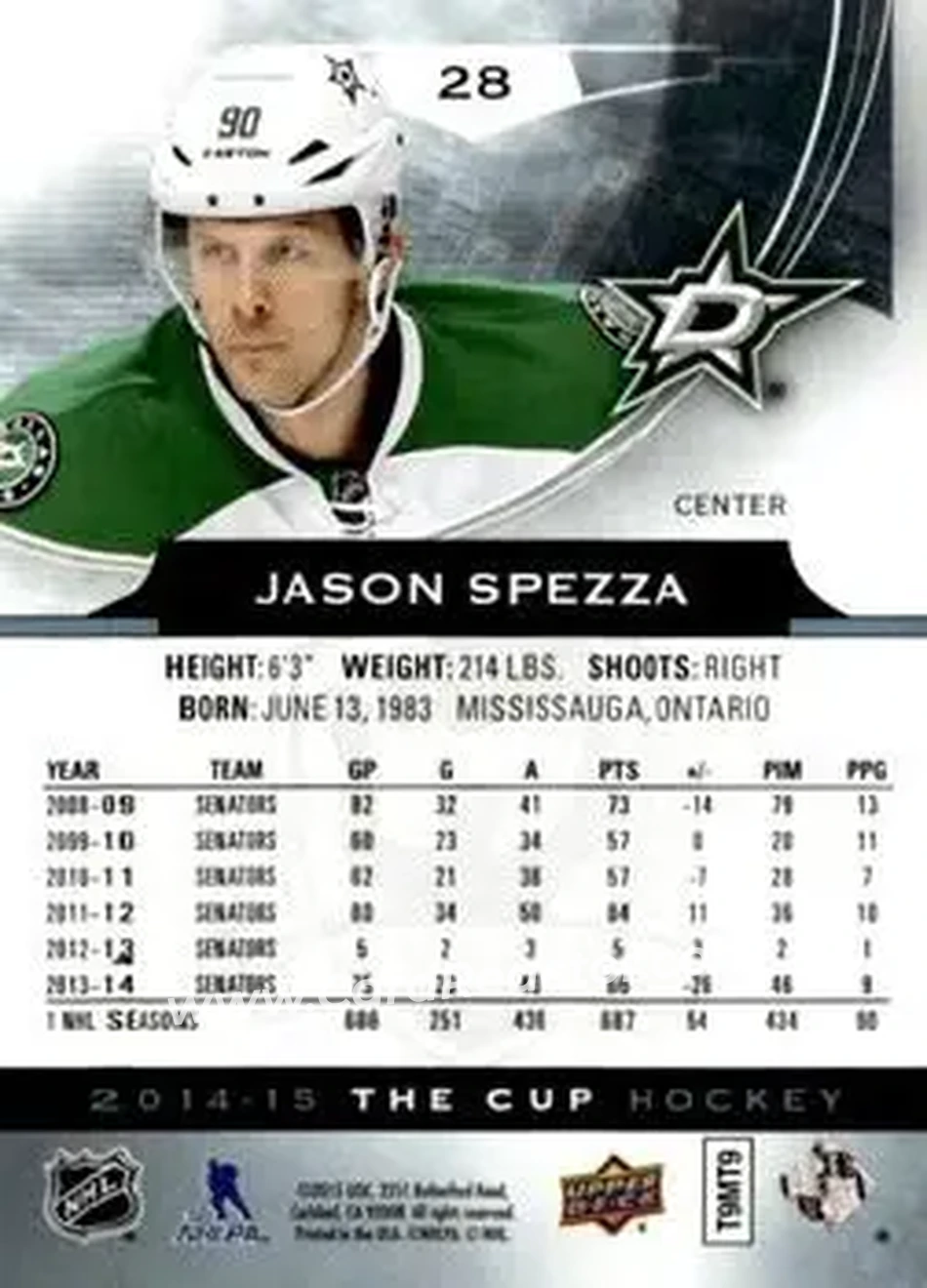 2014-15 Upper Deck The Cup #28 - Jason Spezza - Dallas Stars - Back