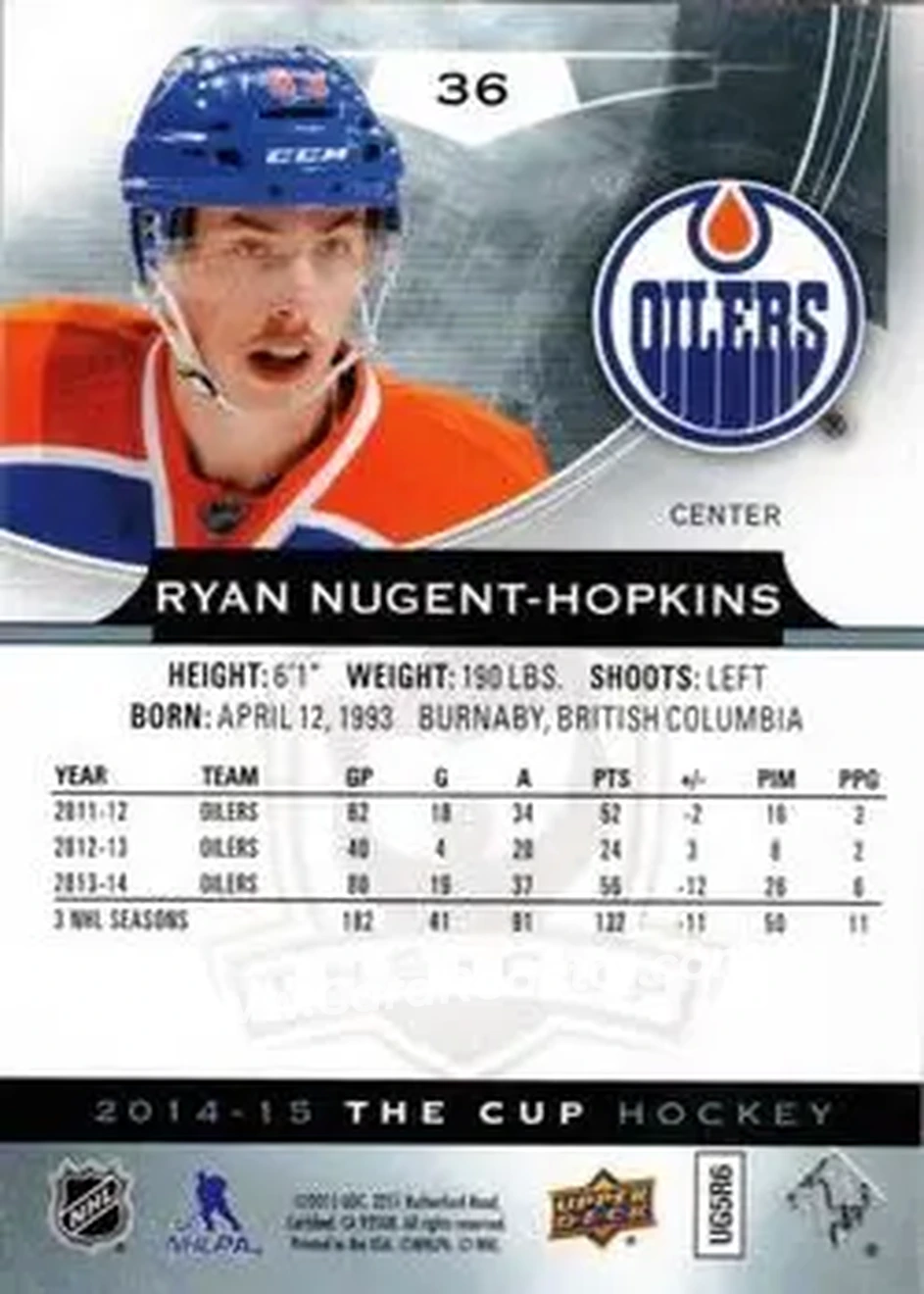 2014-15 Upper Deck The Cup #36 - Ryan Nugent-Hopkins - Edmonton Oilers - Back