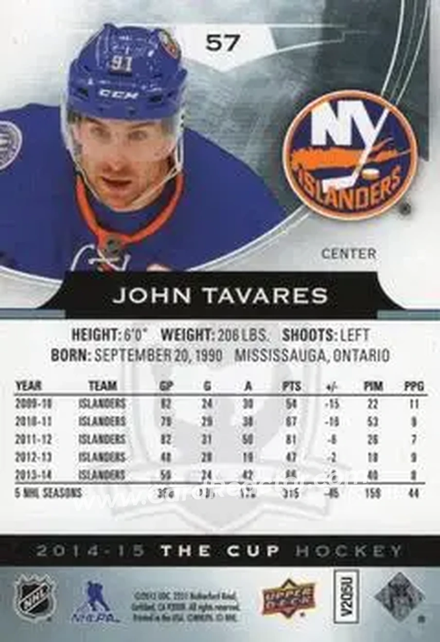 2014-15 Upper Deck The Cup #57 - John Tavares - New York Islanders - Back