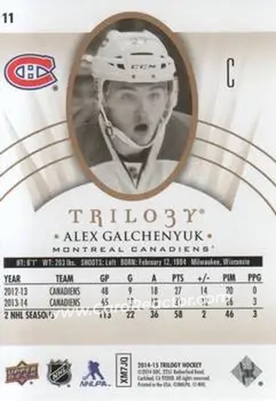 2014-15 Upper Deck Trilogy #11 - Alex Galchenyuk - Montreal Canadiens - Back