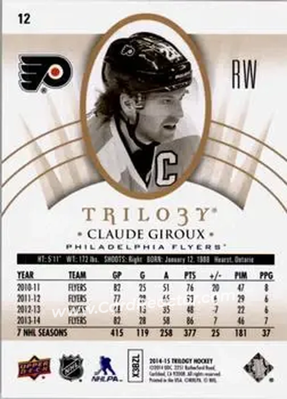 2014-15 Upper Deck Trilogy #12 - Claude Giroux - Philadelphia Flyers - Back