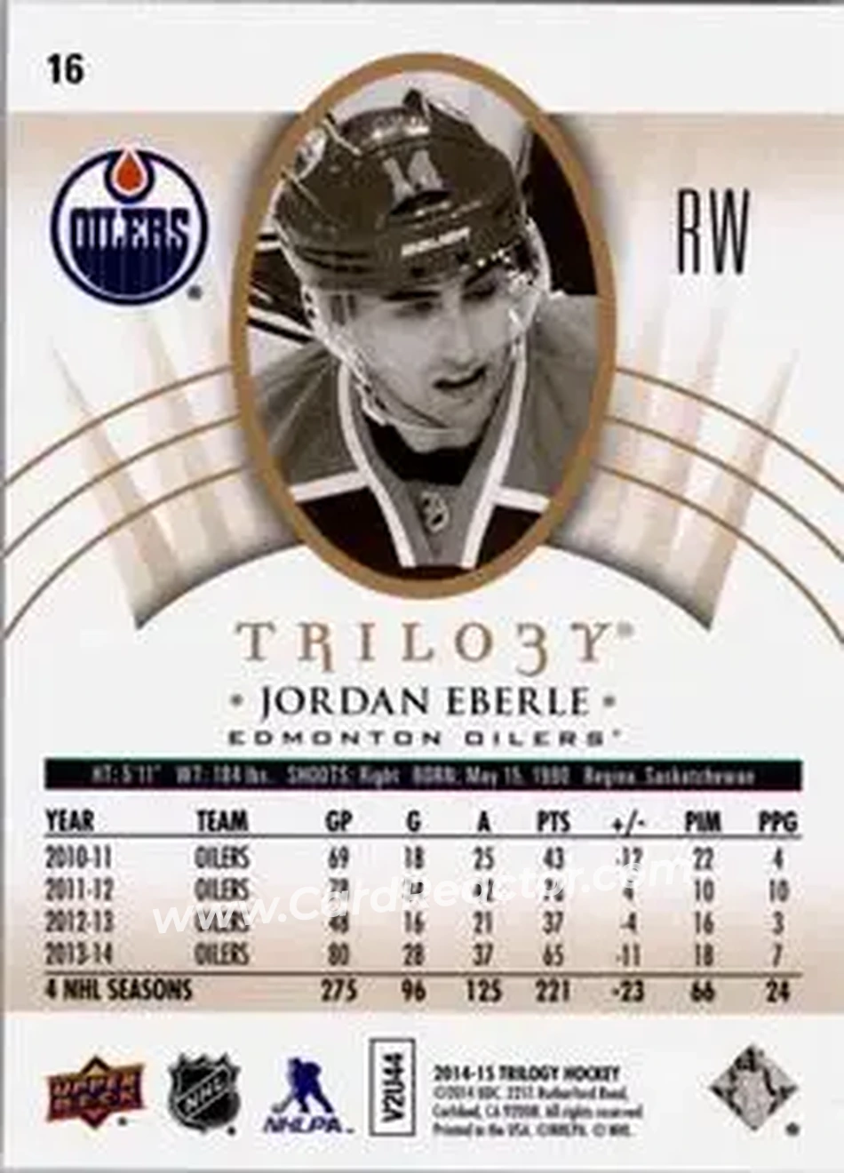 2014-15 Upper Deck Trilogy #16 - Jordan Eberle - Edmonton Oilers - Back