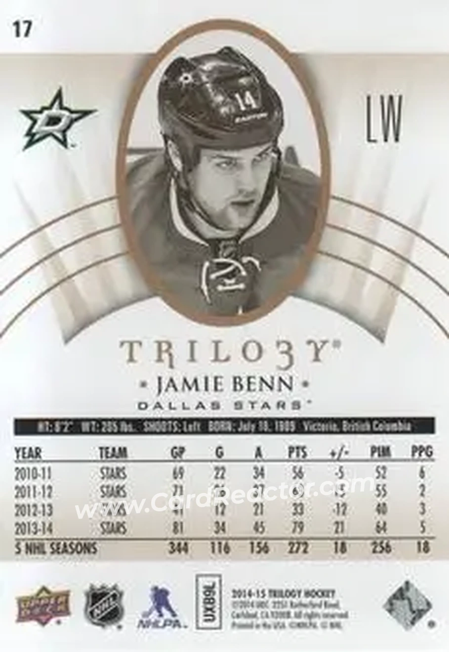 2014-15 Upper Deck Trilogy #17 - Jamie Benn - Dallas Stars - Back