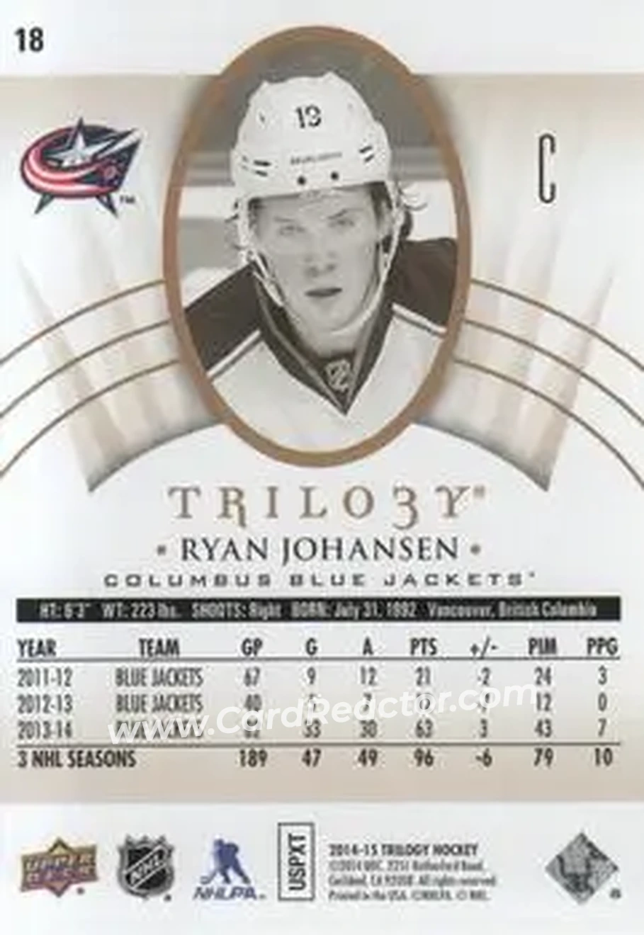 2014-15 Upper Deck Trilogy #18 - Ryan Johansen - Columbus Blue Jackets - Back