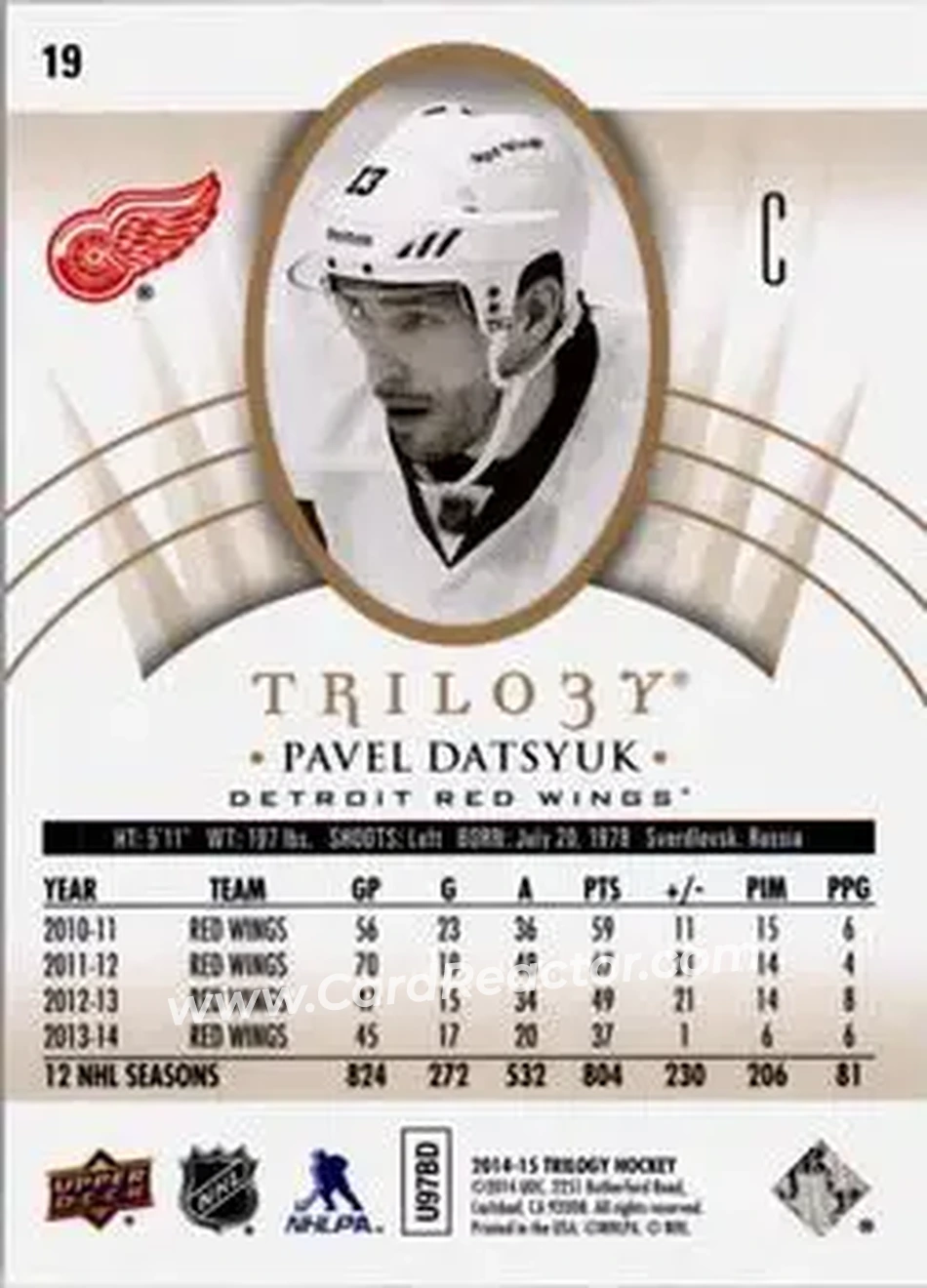 2014-15 Upper Deck Trilogy #19 - Pavel Datsyuk - Detroit Red Wings - Back