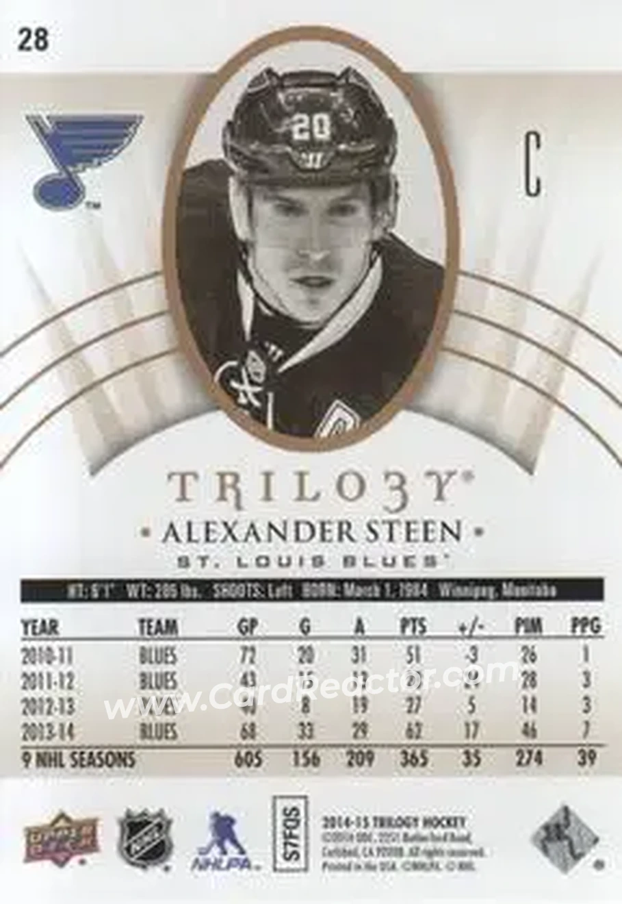 2014-15 Upper Deck Trilogy #28 - Alexander Steen - St. Louis Blues - Back