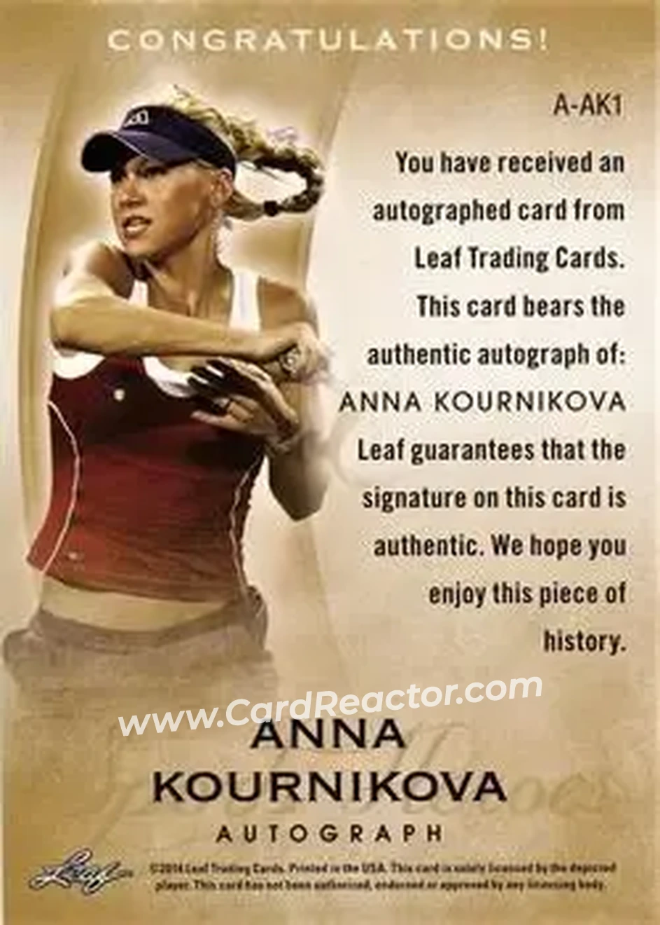 2014 Leaf Q #A-AK1 - Anna Kournikova - Back 2014 Leaf Q #A-AK1 - Anna Kournikova - Back