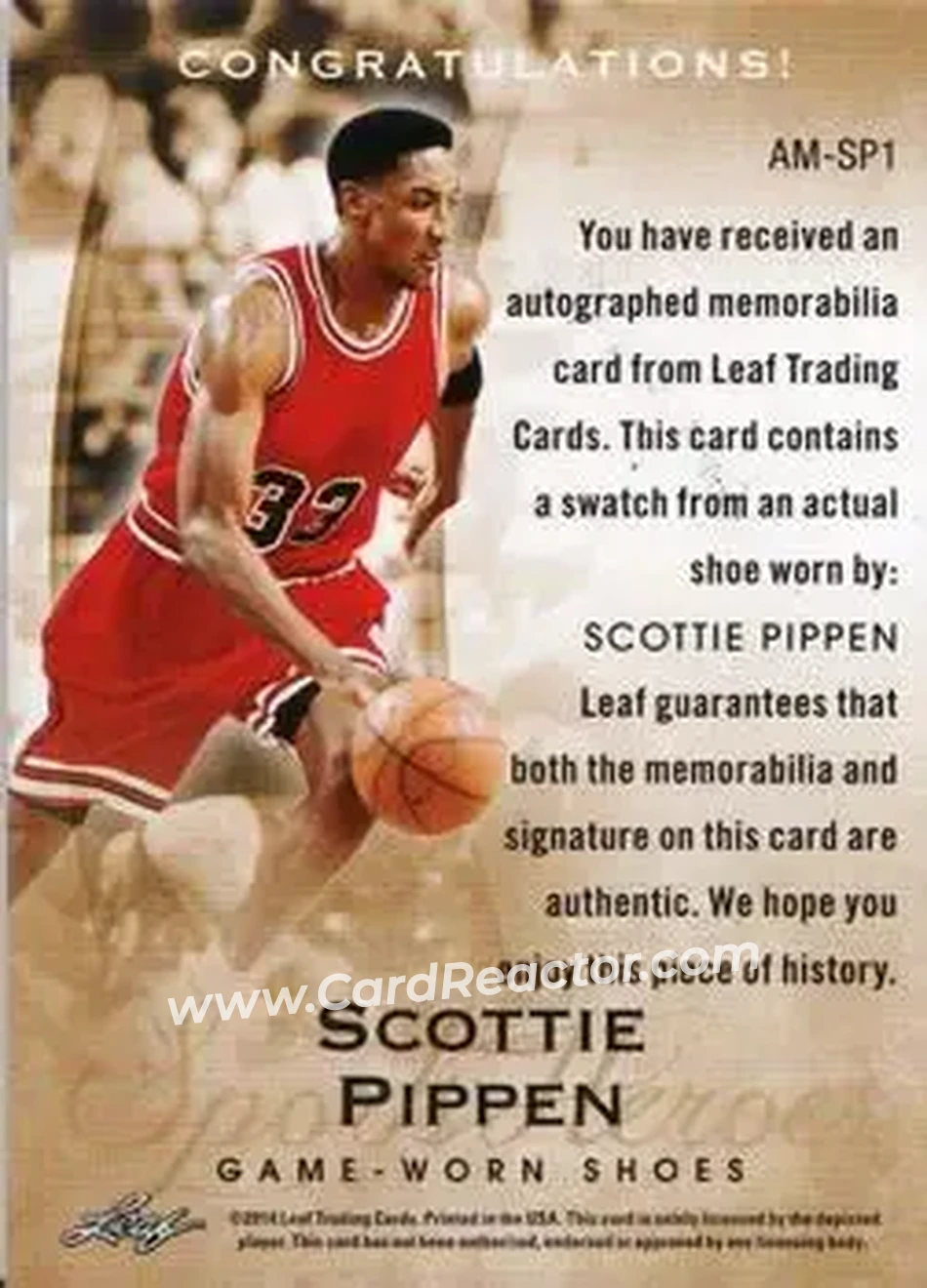 2014 Leaf Q - Autographed Memorabilia #AM-SP1 - Scottie Pippen - Chicago Bulls - Back