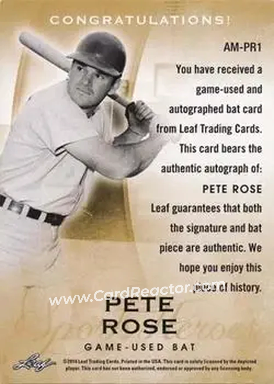 2014 Leaf Q - Autographed Memorabilia Gold #AM-PR1 - Pete Rose - Back