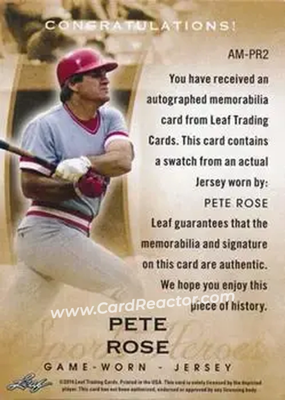2014 Leaf Q - Autographed Memorabilia Gold #AM-PR2 - Pete Rose - Back 2014 Leaf Q - Autographed Memorabilia Gold #AM-PR2 - Pete Rose - Back