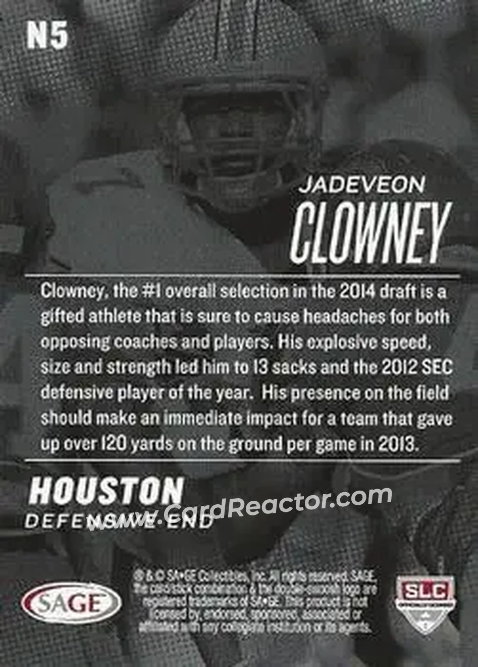 2014 Sage Cardboard Connection Radio National Connection #N5 - Jadeveon Clowney - Houston Texans - Back