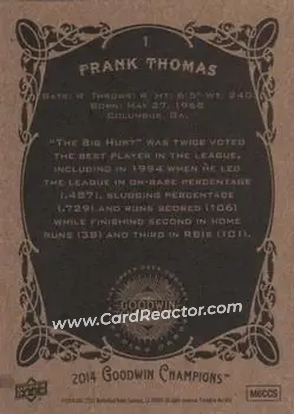 2014 Upper Deck Goodwin Champions #1 - Frank Thomas - Back