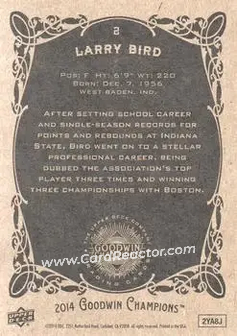 2014 Upper Deck Goodwin Champions #2 - Larry Bird - Back