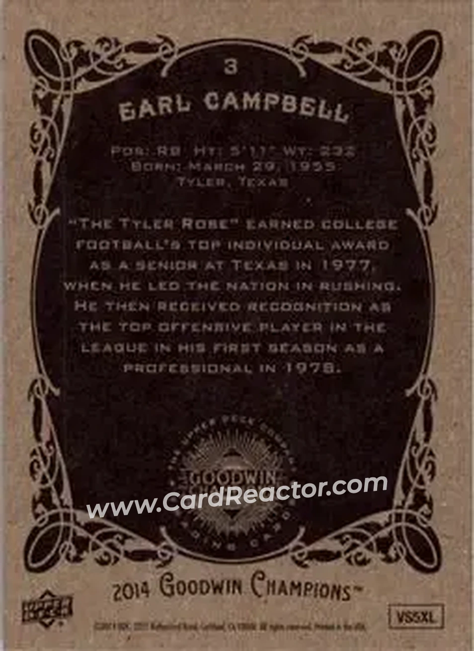 2014 Upper Deck Goodwin Champions #3 - Earl Campbell - Back