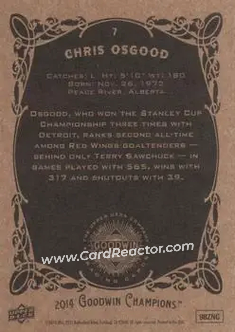 2014 Upper Deck Goodwin Champions #7 - Chris Osgood - Back