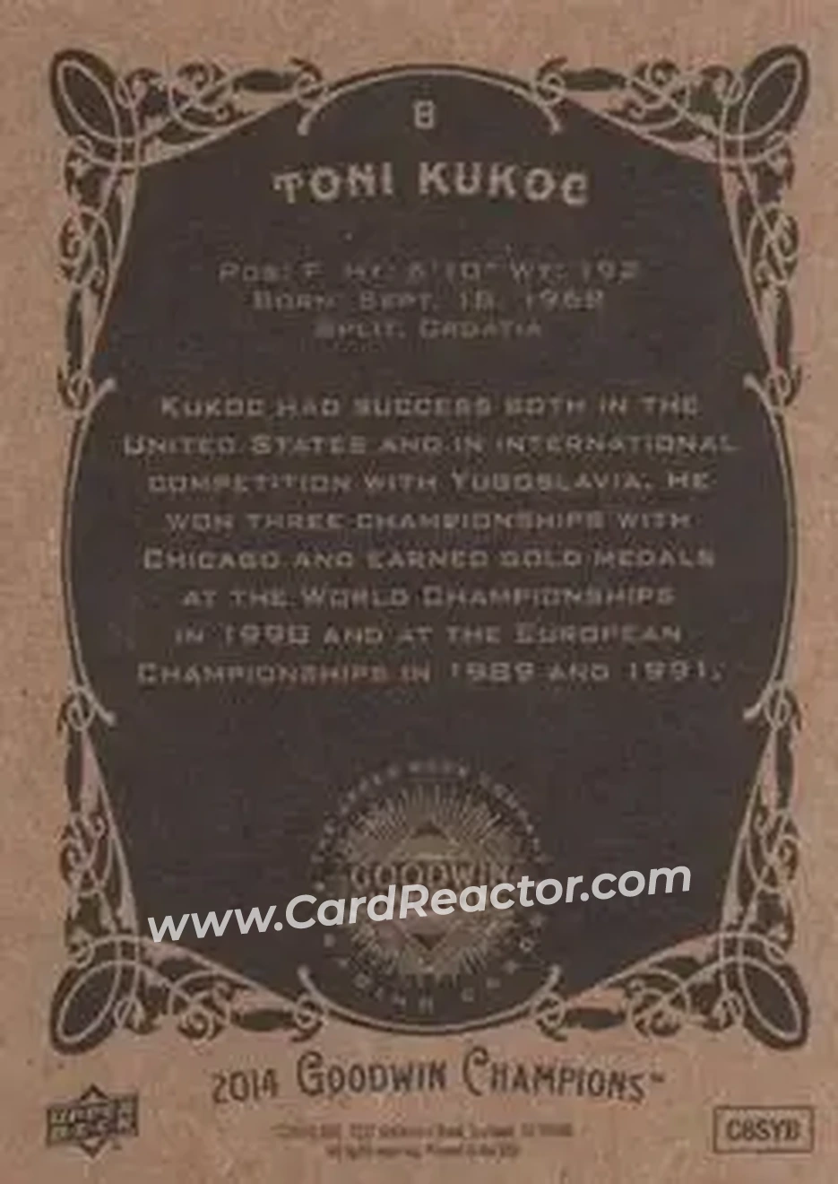 2014 Upper Deck Goodwin Champions #8 - Toni Kukoc - Back