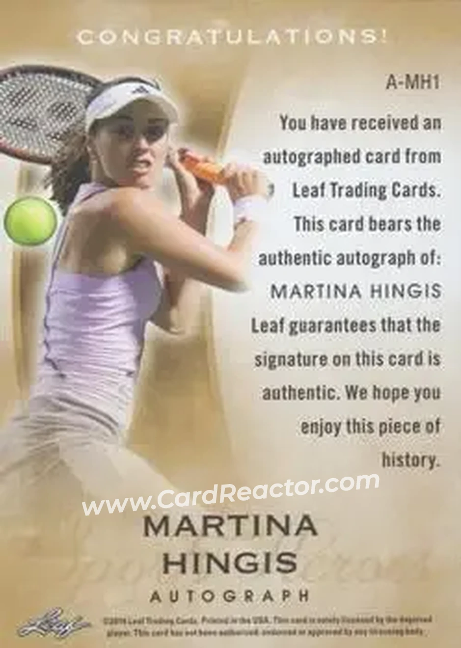 2014 Leaf Q - Autographs Gold #A-MH1 - Martina Hingis - Back 2014 Leaf Q - Autographs Gold #A-MH1 - Martina Hingis - Back