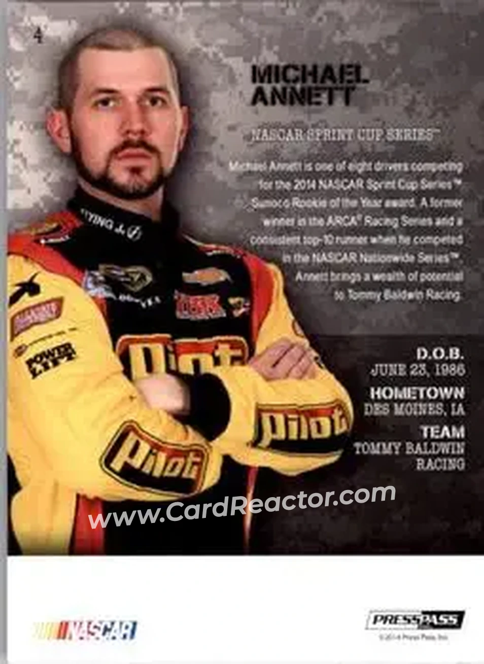 2014 Press Pass American Thunder #4 - Michael Annett - Tommy Baldwin Racing - Back