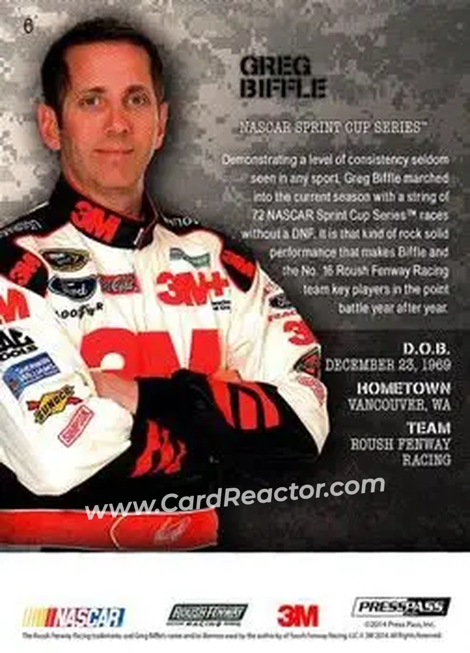 2014 Press Pass American Thunder #6 - Greg Biffle - Roush Fenway Racing - Back