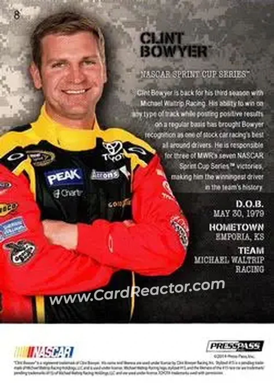 2014 Press Pass American Thunder #8 - Clint Bowyer - Michael Waltrip Racing - Back