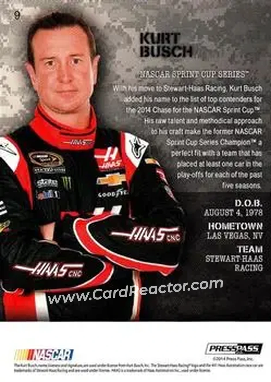 2014 Press Pass American Thunder #9 - Kurt Busch - Stewart-Haas Racing - Back