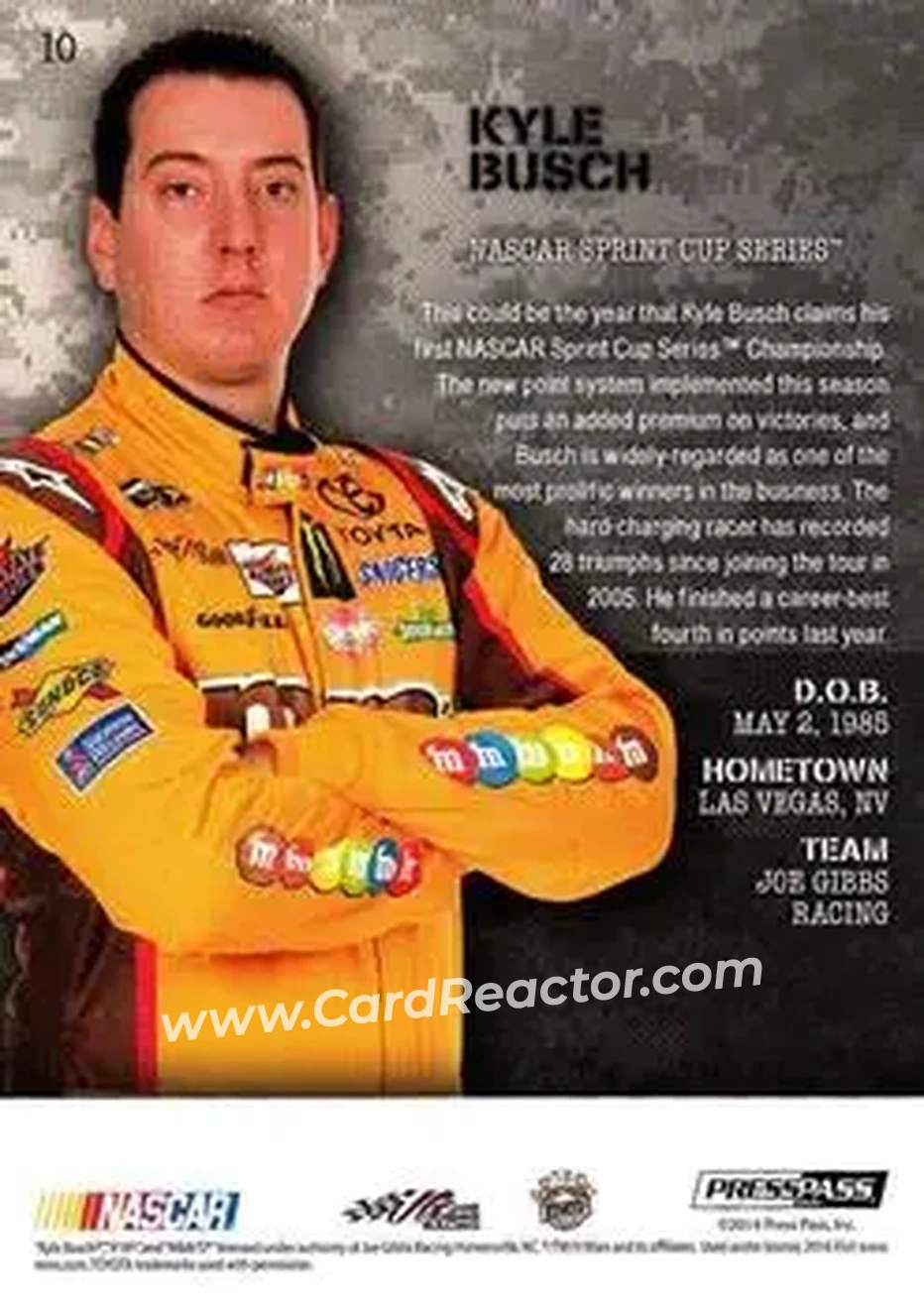 2014 Press Pass American Thunder #10 - Kyle Busch - Joe Gibbs Racing - Back