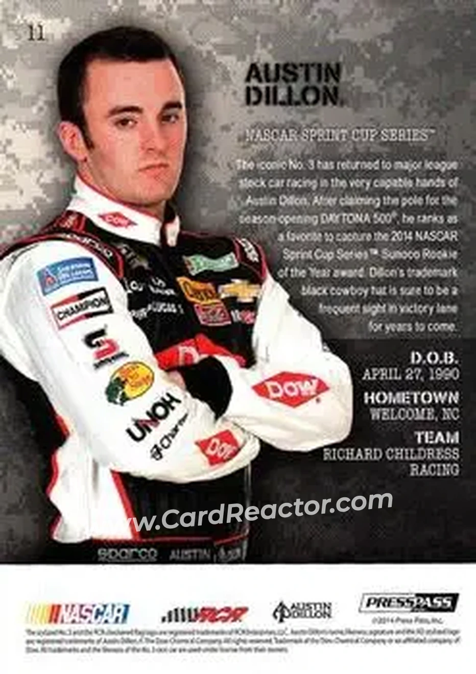 2014 Press Pass American Thunder #11 - Austin Dillon - Richard Childress Racing - Back 2014 Press Pass American Thunder #11 - Austin Dillon - Richard Childress Racing - Back