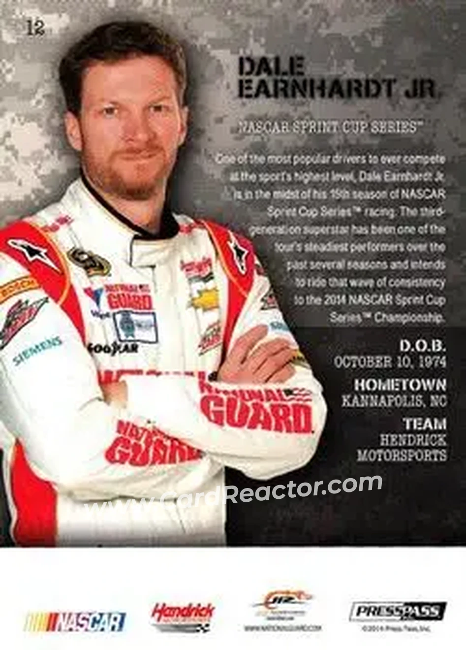 2014 Press Pass American Thunder #12 - Dale Earnhardt Jr - Hendrick Motorsports - Back 2014 Press Pass American Thunder #12 - Dale Earnhardt Jr - Hendrick Motorsports - Back