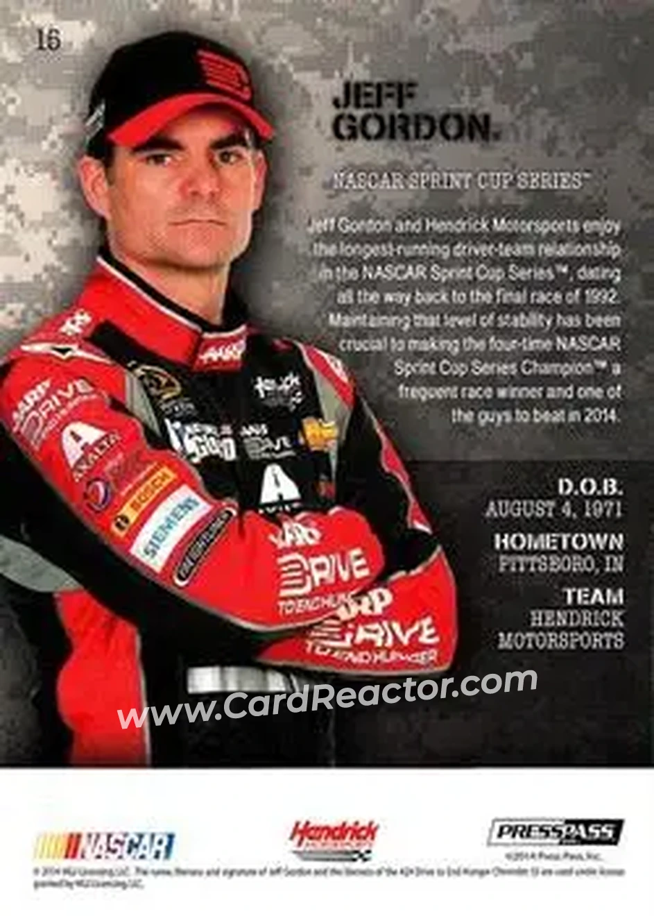 2014 Press Pass American Thunder #15 - Jeff Gordon - Hendrick Motorsports - Back