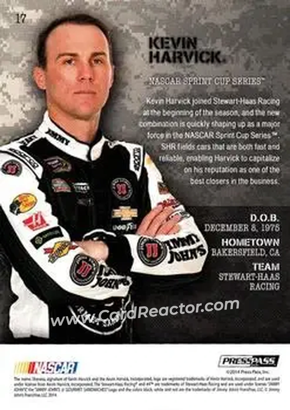 2014 Press Pass American Thunder #17 - Kevin Harvick - Stewart-Haas Racing - Back