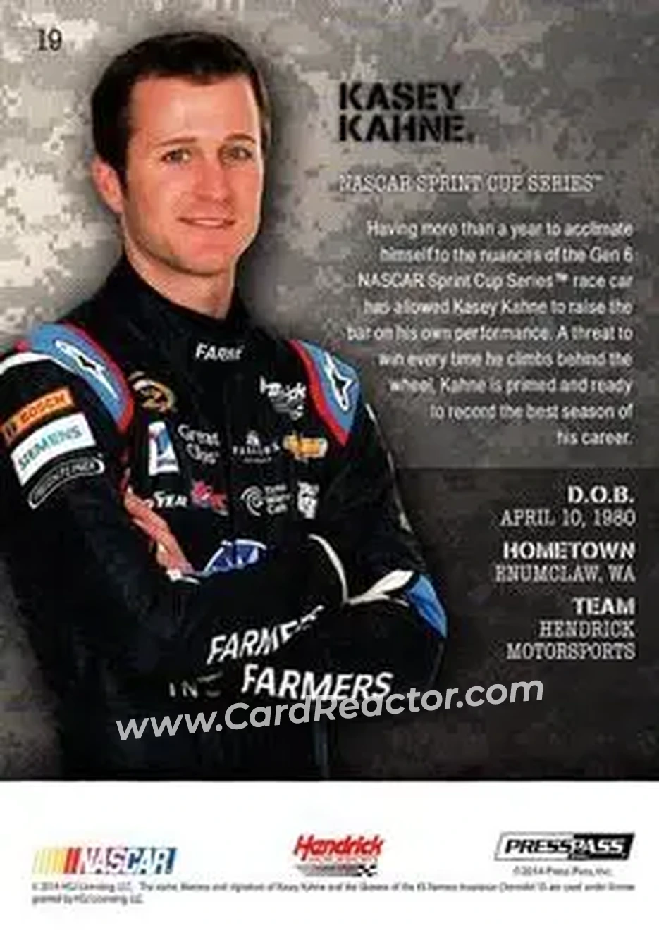 2014 Press Pass American Thunder #19 - Kasey Kahne - Hendrick Motorsports - Back