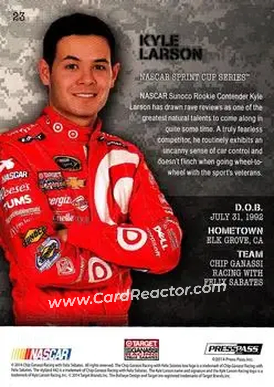 2014 Press Pass American Thunder #23 - Kyle Larson - Chip Ganassi Racing with Felix Sabates - Back