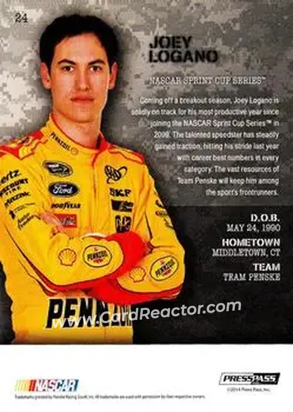 2014 Press Pass American Thunder #24 - Joey Logano - Team Penske - Back
