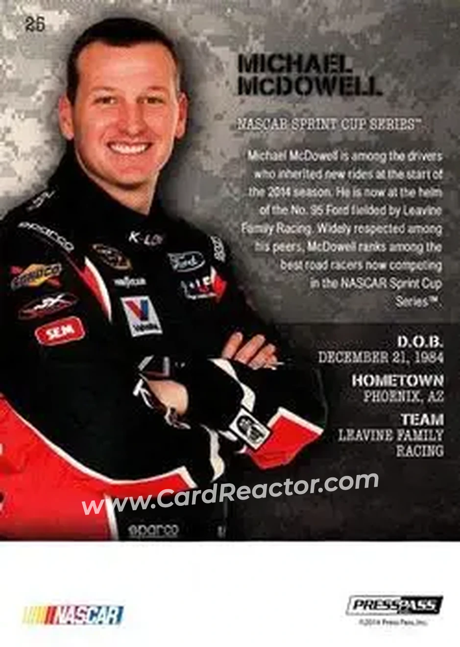 2014 Press Pass American Thunder #25 - Michael McDowell - Leavine Family Racing - Back
