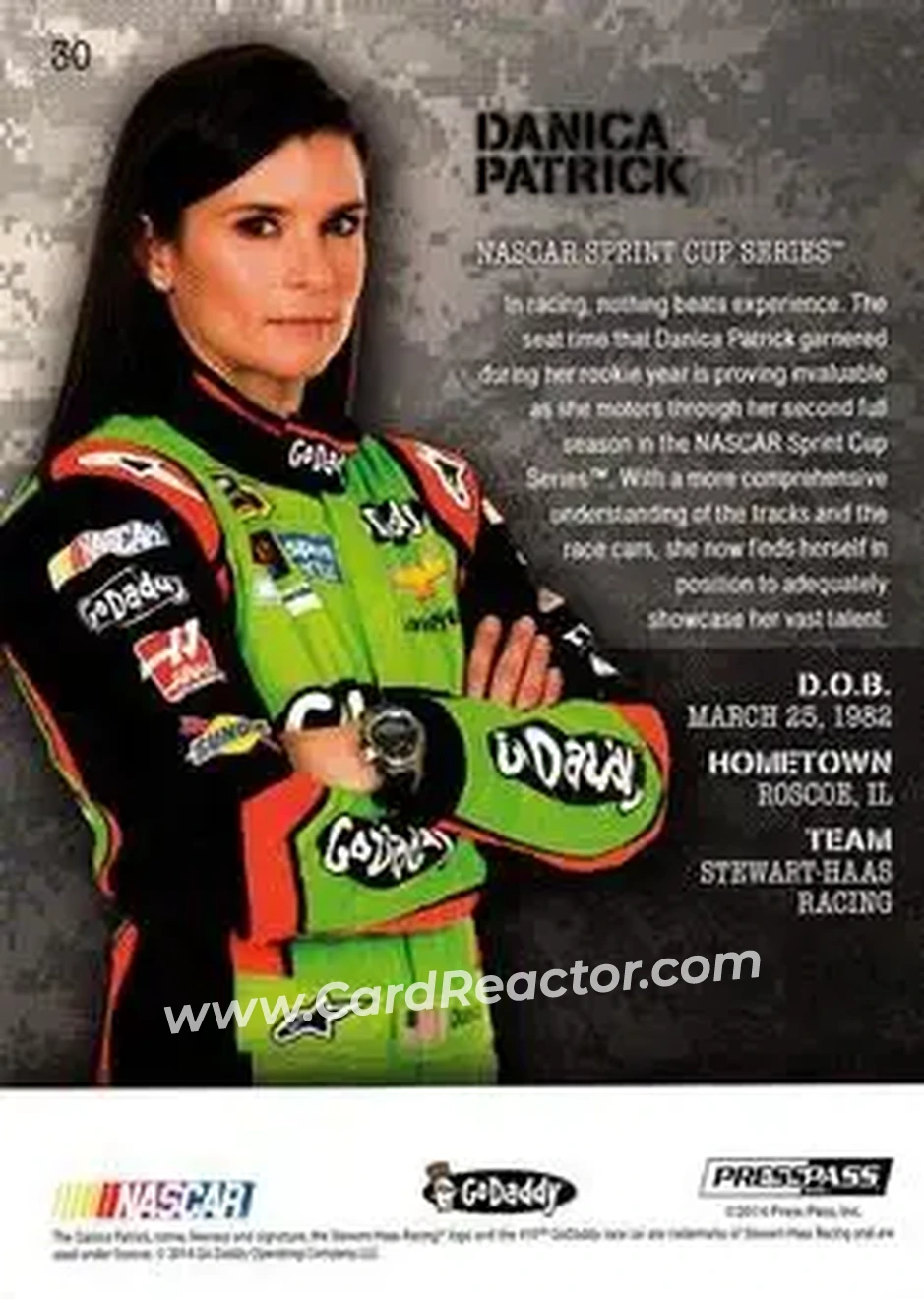 2014 Press Pass American Thunder #30 - Danica Patrick - Stewart-Haas Racing - Back