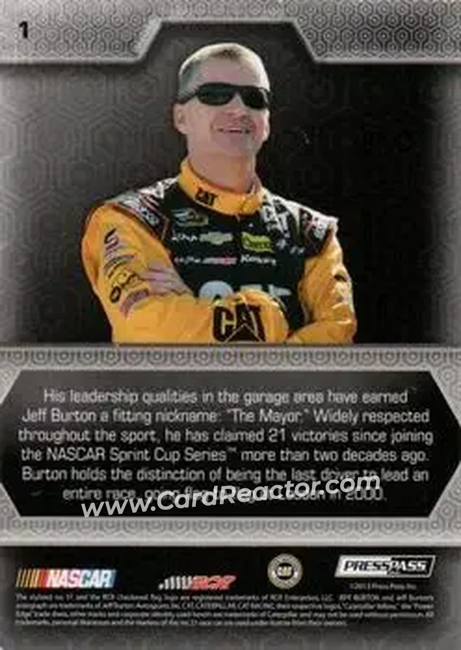 2014 Press Pass Five Star #1 - Jeff Burton - Richard Childress Racing - Back