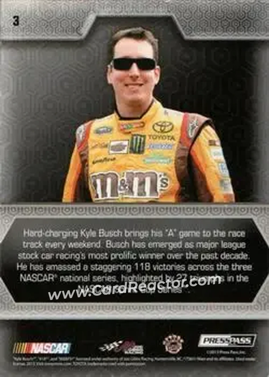 2014 Press Pass Five Star #3 - Kyle Busch - Joe Gibbs Racing - Back