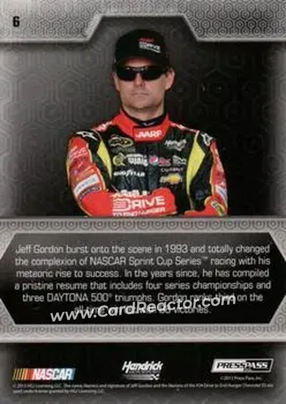 2014 Press Pass Five Star #6 - Jeff Gordon - Hendrick Motorsports - Back