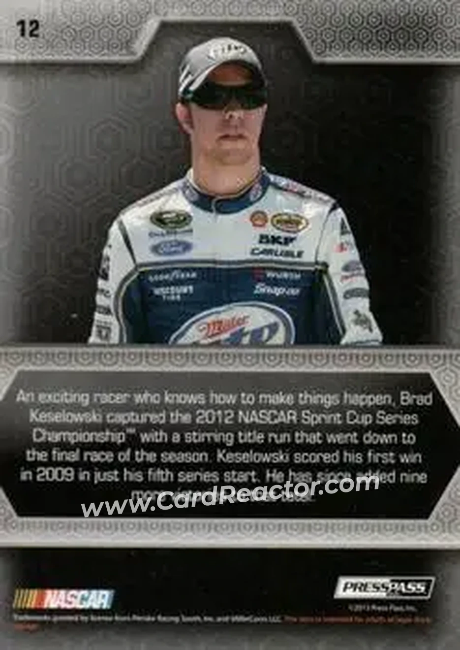 2014 Press Pass Five Star #12 - Brad Keselowski - Team Penske - Back 2014 Press Pass Five Star #12 - Brad Keselowski - Team Penske - Back