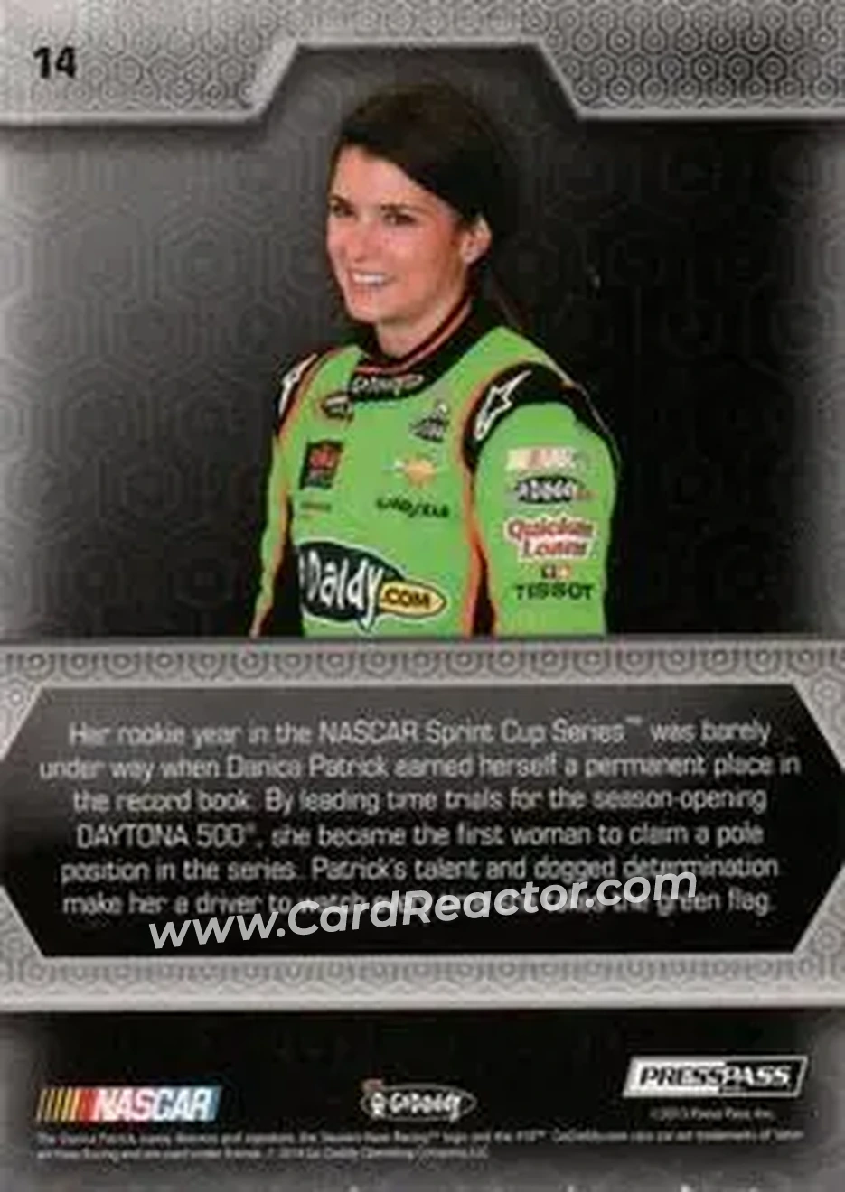 2014 Press Pass Five Star #14 - Danica Patrick - Stewart-Haas Racing - Back